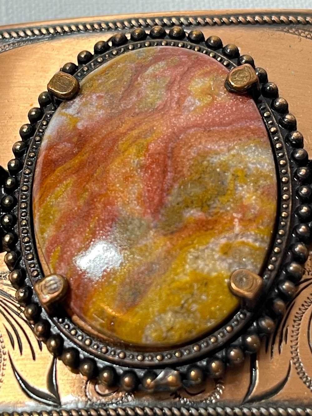 Vintage Copper-Tone Floral Belt Buckle with Marbled Stone - Picture 7 of 8